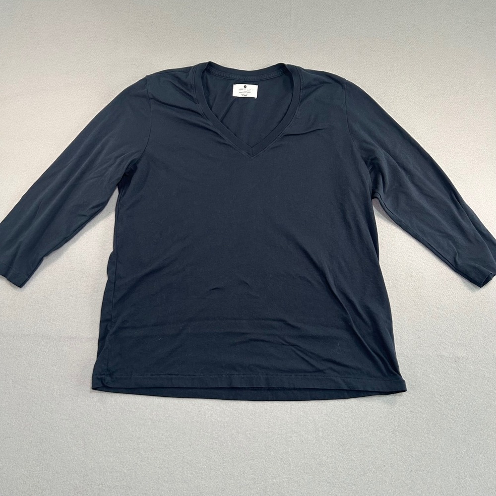 The Classic T-Shirt Company V-Neck Top Women XL Black Organic Cotton 3/4 Sleeve